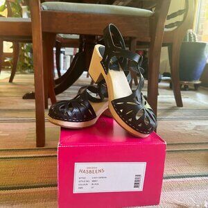 Swedish Hasbeens Black Lacy Sandal - Size 37
